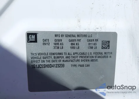 2013 Chevrolet Sonic Lt Auto from USA, damaged, VIN 1G1JC5SH8D4123239